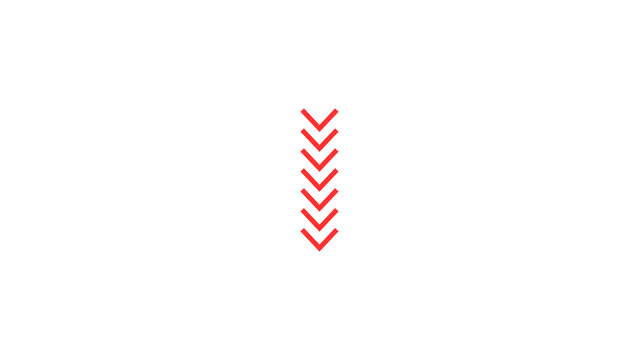 Minimalist geometric element featuring a vertical stack of six red downward-pointing chevrons