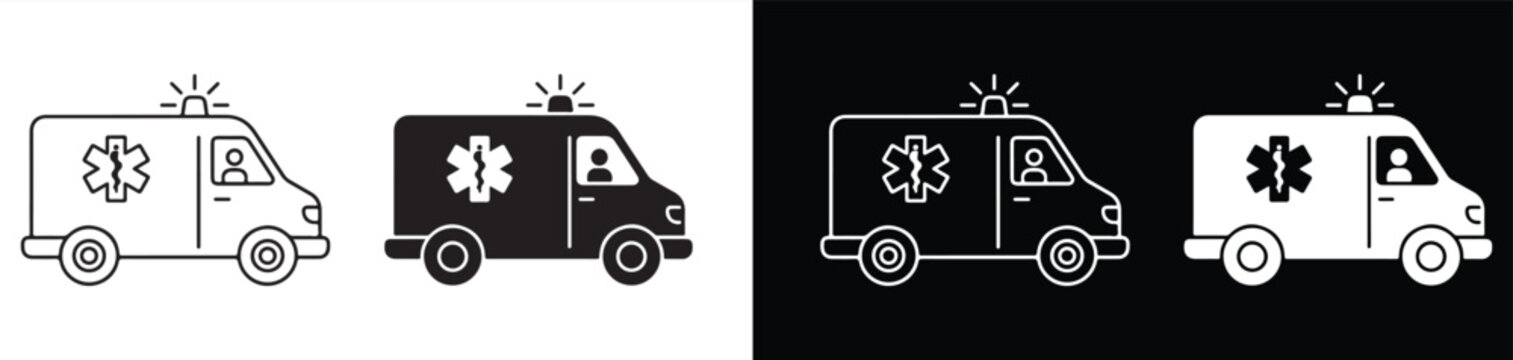 Ambulance Vehicles Illustrated in Different Color Variations for Medical and Emergency Design Projects