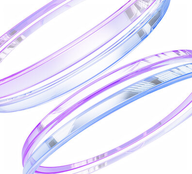 Elegant abstract 3D background with glass holographic transparent rings, purple blue gradient, dynamic pattern. Shimmering high-speed circular lines on light violet render backdrop