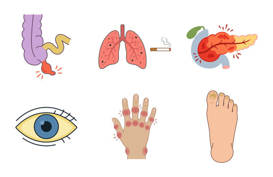 Collection of Medical Anatomy Icons Representing Various Human Organ Health Conditions and Disease Symptoms