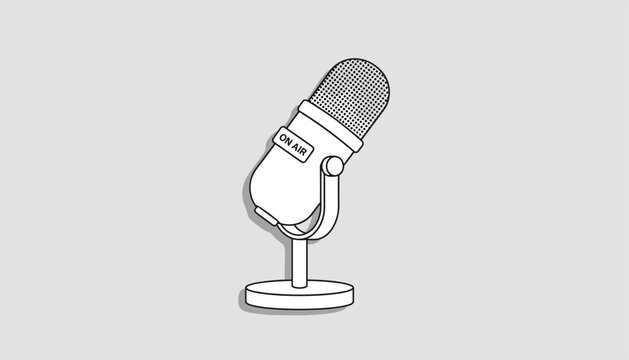 Vintage style retro microphone illustration displaying the text on air on a clean light grey background with drop shadows.