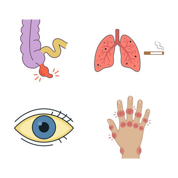 Medical Icons Collection Showing Human Organ Pathologies and Inflammation Conditions