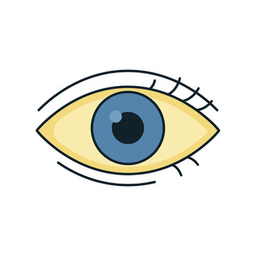 Stylized Blue Iris Human Eye Illustration Featuring Jaundice Yellow Sclera Symptoms