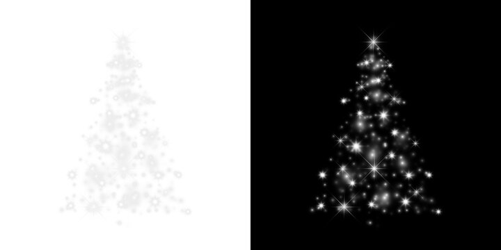 Set of Silver Sparkling Christmas Trees Made of Glowing Lights Isolated on Transparent Background