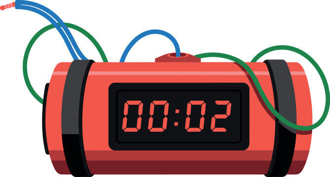 Time bomb vector icon, countdown dynamite explosive with wires, deadline danger digital clock design template