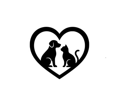 Pet heart silhouette frame dog cat vector