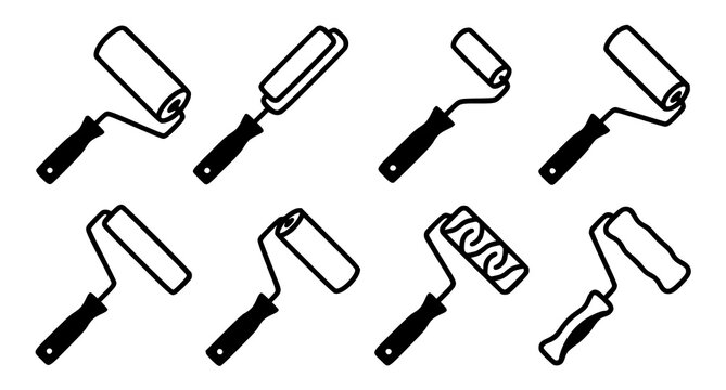 Different Paint Roller Tools for Renovation and Decorating Vector Set