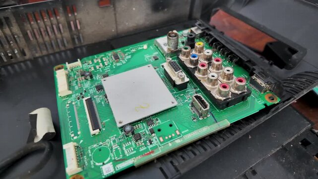 Internal Components of Disassembled LED TV Main Board and Power Supply