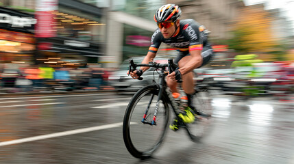 Naklejka premium cyclist_racing_on_city_road