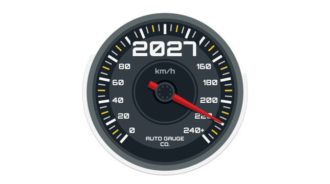 Digital Speedometer Gauge Illustration With 2027 Year Text