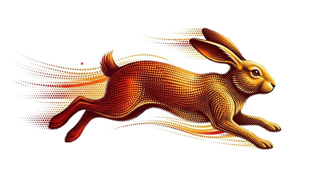 Fast running brown rabbit with motion blur effect isolated on white background