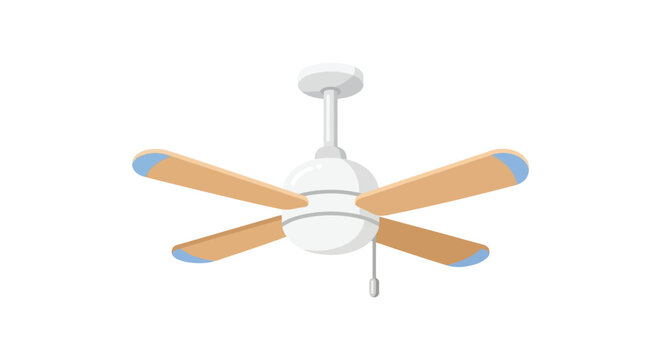 Ceiling fan with wooden blades is displayed as a flat vector illustration on a white background