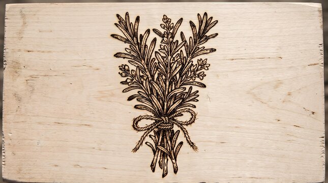 Pyrography Wood Burn Herb Bundle Illustration Wellness Artisan Craft