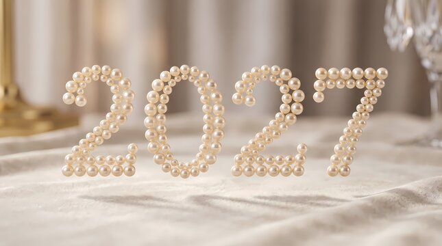 Elegant New Year 2027 Celebration Typography Created with Decorative Luxury Pearls