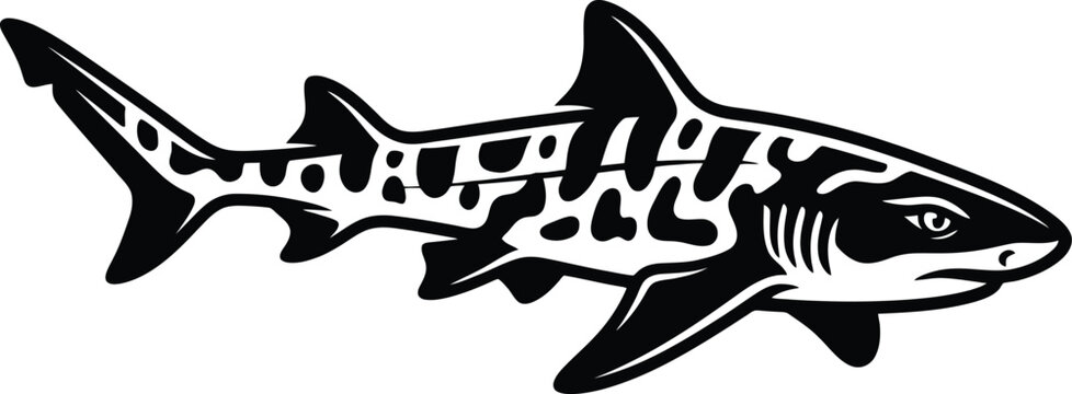Leopard Shark Swimming Marine Life Vector Illustration for Educational Posters, Wildlife Conservation Branding & Ocean Themed Graphic Design (EPS)
