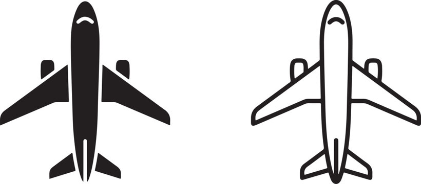 Airplane silhouette and outline on a white background representing aerial transport aeroplane aviation aircraft airliner
