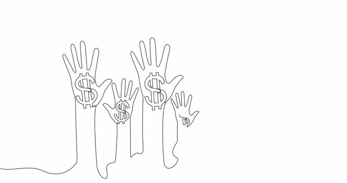 Self drawing line animation helping hand background with dollar symbol continuous one single line drawn concept video