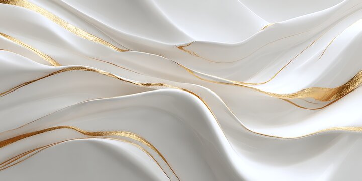 Elegant White Waves with Gold Kintsugi Texture Background