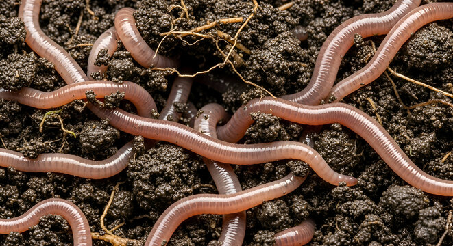 Lively earthworms wriggling in rich, dark soil, essential for healthy gardening and composting, bringing life to your environmental projects