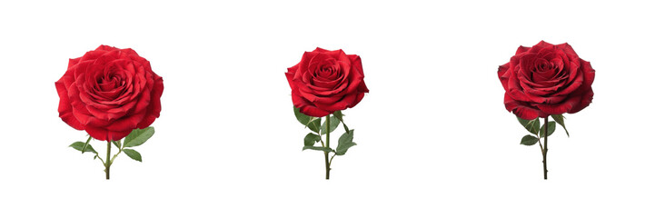Fototapeta premium set red roses with stems isolated on transparent PNG background beautiful blooming flowers romantic floral elements nature plant collection set