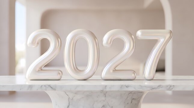 Elegant 2027 numbers on a marble surface with soft, diffused lighting