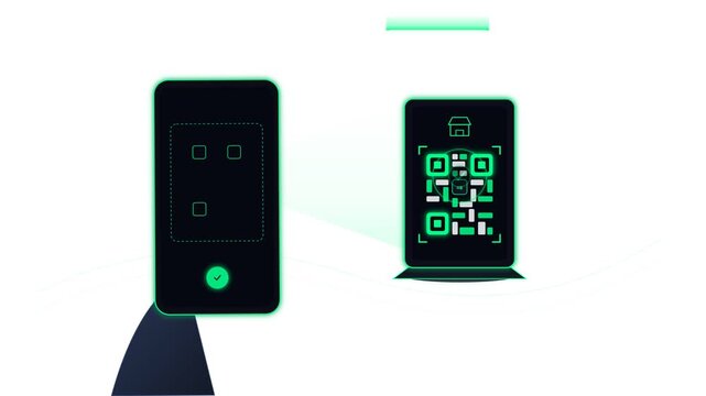 Hand Scanning QR Code with Smartphone for Mobile Wallet Payment Animation