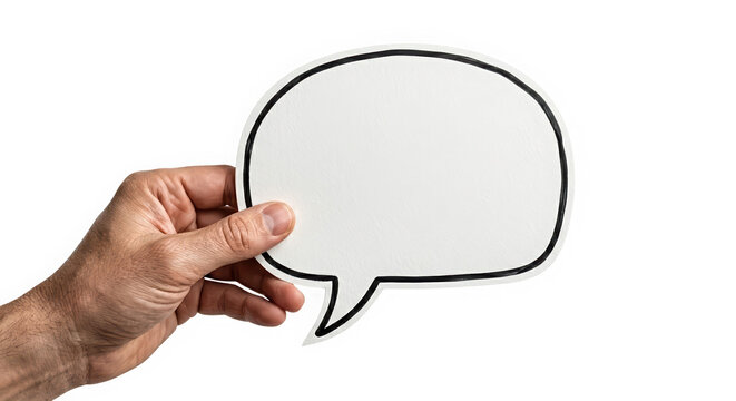 Hand holding speech bubble with blank space illustration