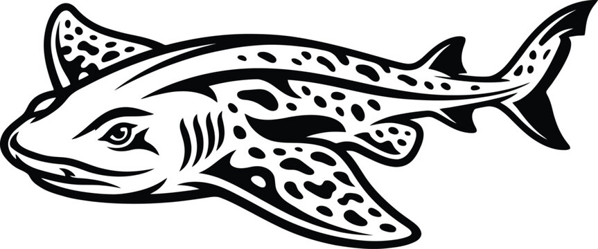 Leopard Shark Spotted Marine Life Vector Illustration for Educational Posters, Wildlife Conservation Branding & Ocean Themed Graphic Design (EPS)