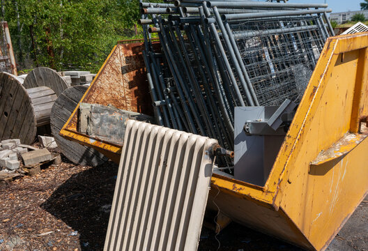 Container Filled with Scrap Metal for Recycling at a Recycling Depot &ndash; Metal Waste Recovery and Circular Economy