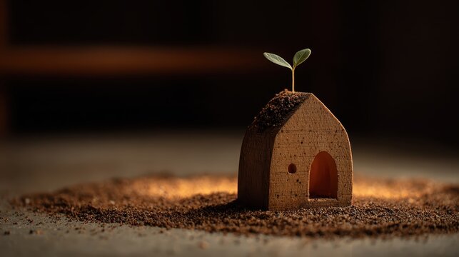 Tiny house sprout idea symbolizes growth, new beginnings, and sustainable living