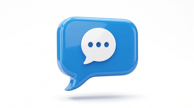 Glossy blue 3D chat bubble icon for social media messaging and digital communication.