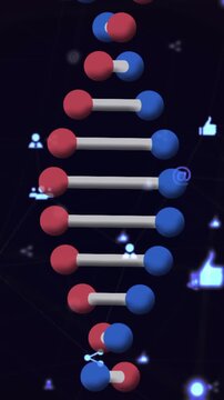 Animation of dna strand spinning and digital icons