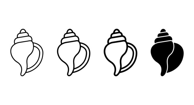 Conch Shell Icons: Outline, Silhouette, and Filled Vector Graphics for Marine and Nautical Designs