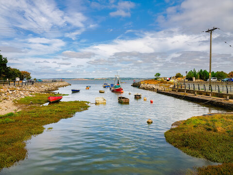 Fishing boats moored in Greenfield dock Holywell North Wales a