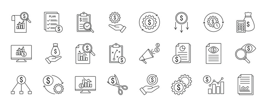 Cost Management Vector Icon Set. Minimal, Editable, and Perfect for Web and App UI.
