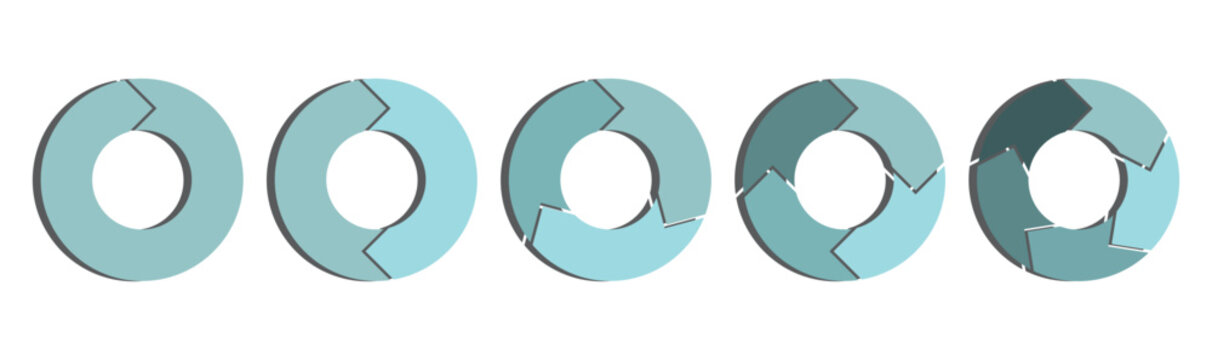 Circle arrows icon set. Infographic element round shape. Circular arrows with 1, 2, 3, 4, 5 steps, options. Template for cycling diagram, graph, cycle diagram, presentation and round.