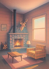 Naklejka premium Cozy cabin fireplace ambiance