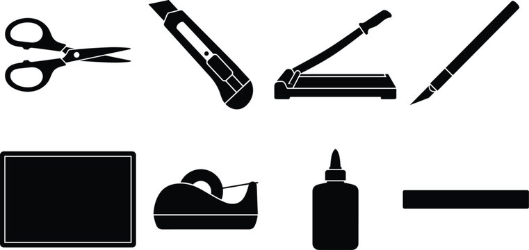 Cutting and Crafting Tools Silhouette Icons Vector Collection
