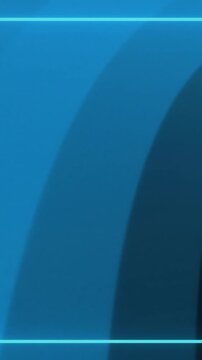 Animation of game controllers, shapes, icons and blue frame over flashing blue curves