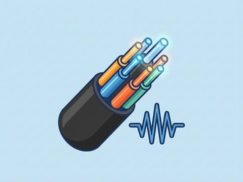 Fiber optic cable icon showing high speed data transmission and internet connectivity.