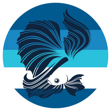 Elegant Betta Fish Illustration with Flowing Fins and Blue Water Waves