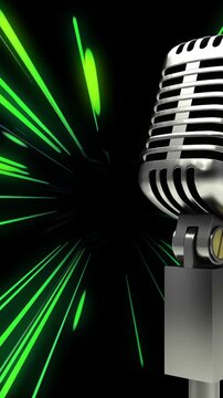 Animation of microphone over neon colourful shapes