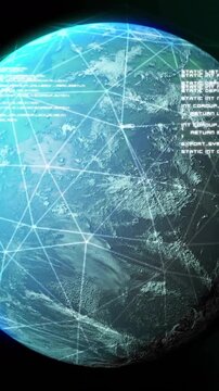 Earth with network connections and data processing animation over dark background