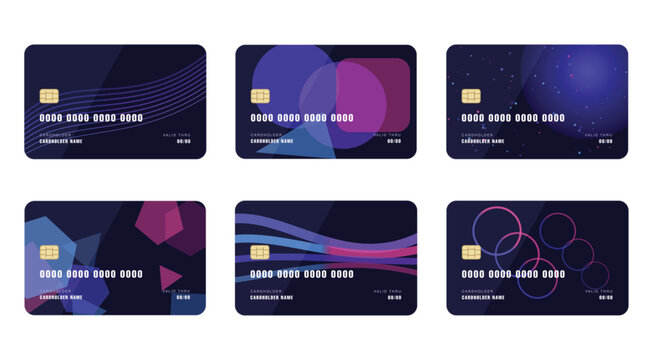 Modern Abstract Credit Card Design Template Collection with Colorful Geometric Patterns