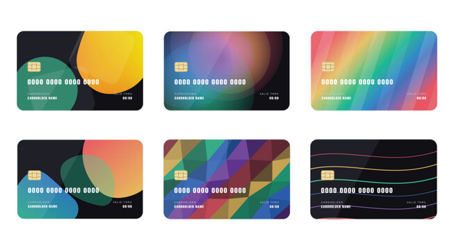 Modern Abstract Credit Card Design Template Collection with Colorful Geometric Patterns