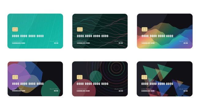 Modern Abstract Credit Card Design Template Collection with Colorful Geometric Patterns