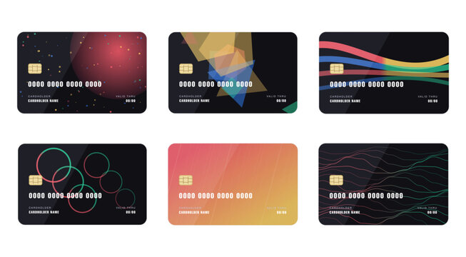 Modern Abstract Credit Card Design Template Collection with Colorful Geometric Patterns