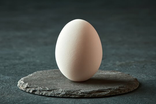 Simple egg placed on a stone slab in a neutral setting