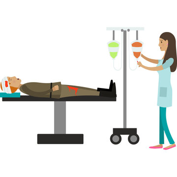 Doctor providing first aid for wounded soldier vector icon