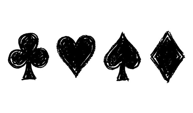 Hand Drawn Poker Suit Crayon Chalk Symbol Vector Collection